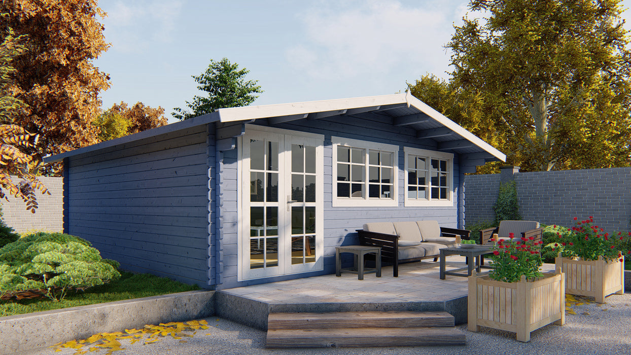Blokhut - Tuinhuis Helle | 44 mm | vuren honinggeel geïmpregneerd