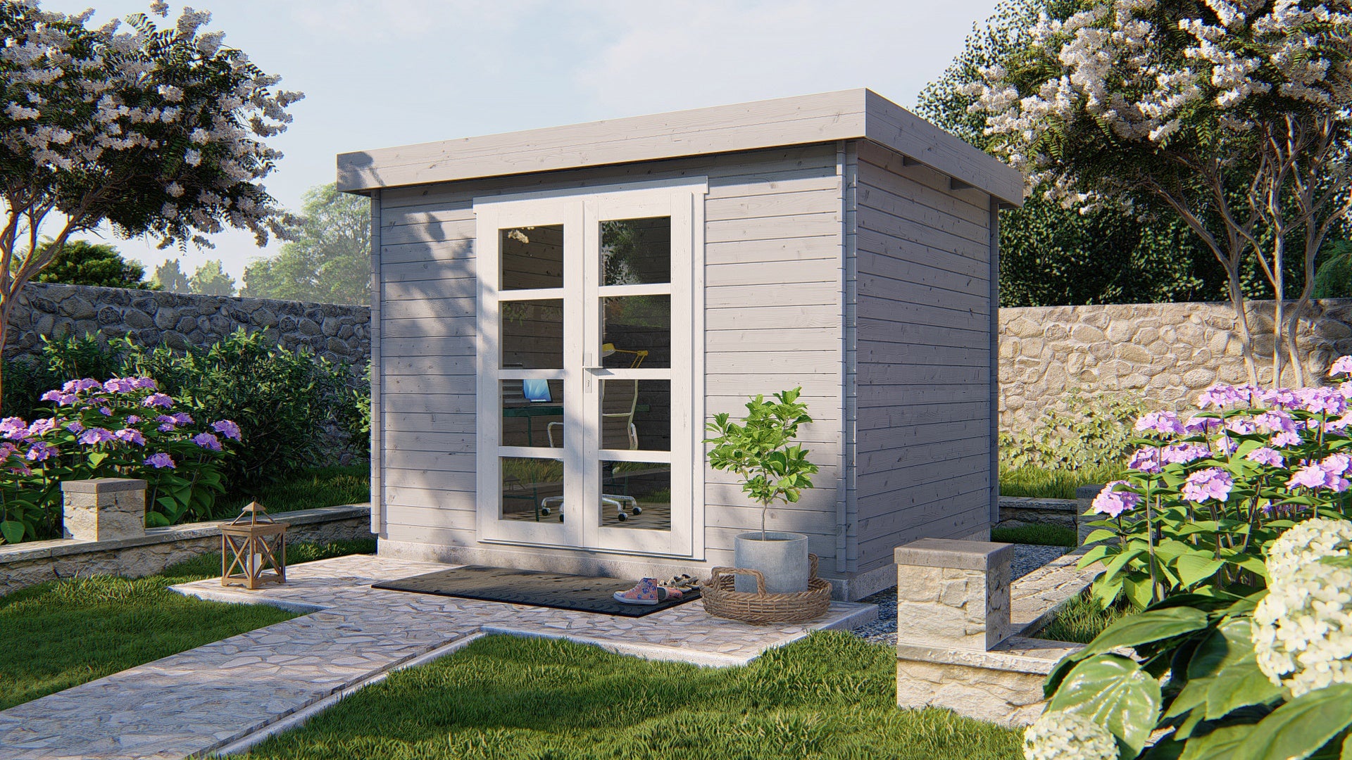 Blokhut - Tuinhuis Hypermodern | 28 mm | vuren grijs geïmpregneerd