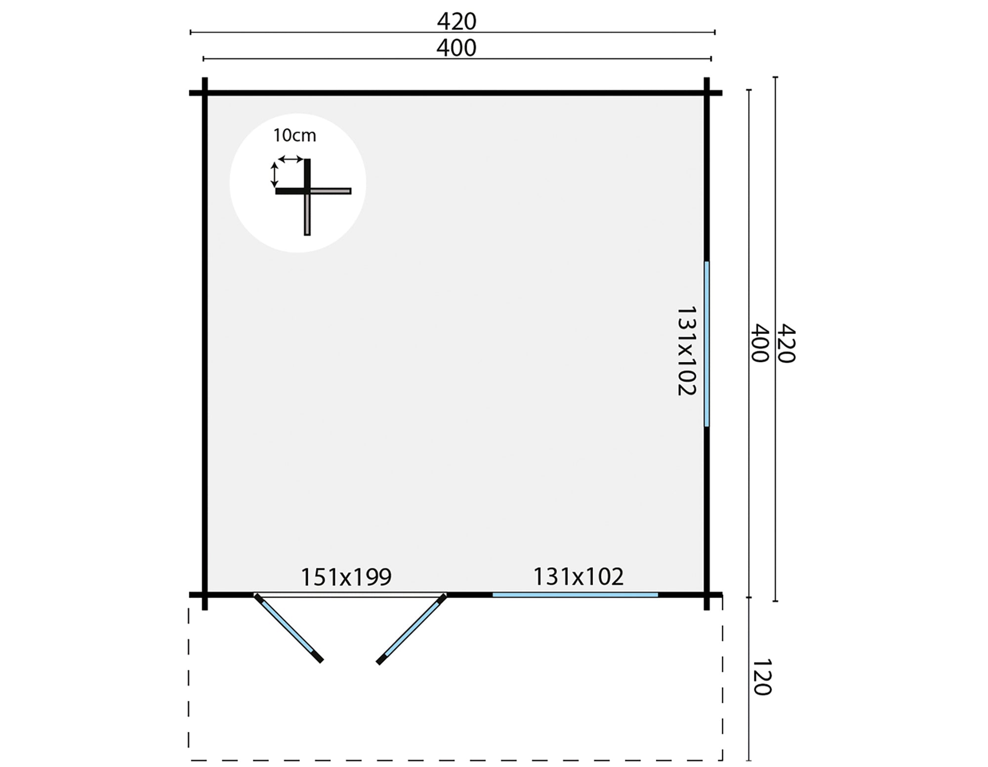 Blokhut - Tuinhuis Inge | 44 mm | vuren groen geïmpregneerd