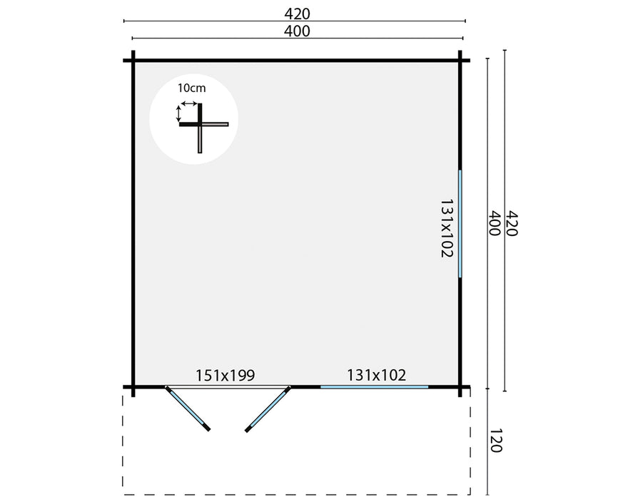 Blokhut - Tuinhuis Inge | 44 mm | vuren groen geïmpregneerd