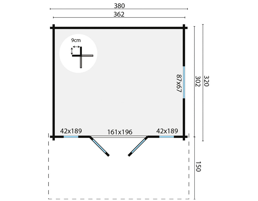 Blokhut - Tuinhuis Inglund | 44 mm | vuren groen geïmpregneerd