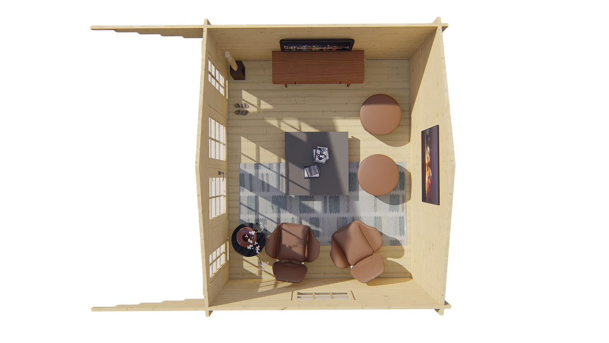 Blokhut - Tuinhuis Inglund | 44 mm | vuren grijs geïmpregneerd