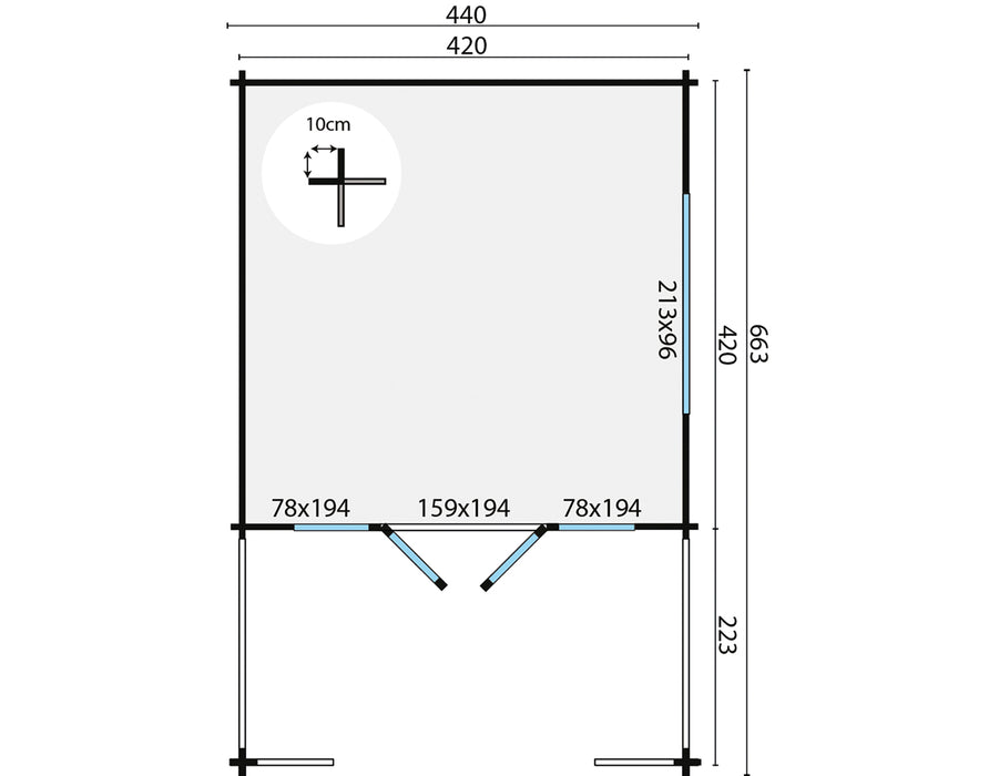 Blokhut - Tuinhuis Ipswich | 58 mm | vuren grijs geïmpregneerd