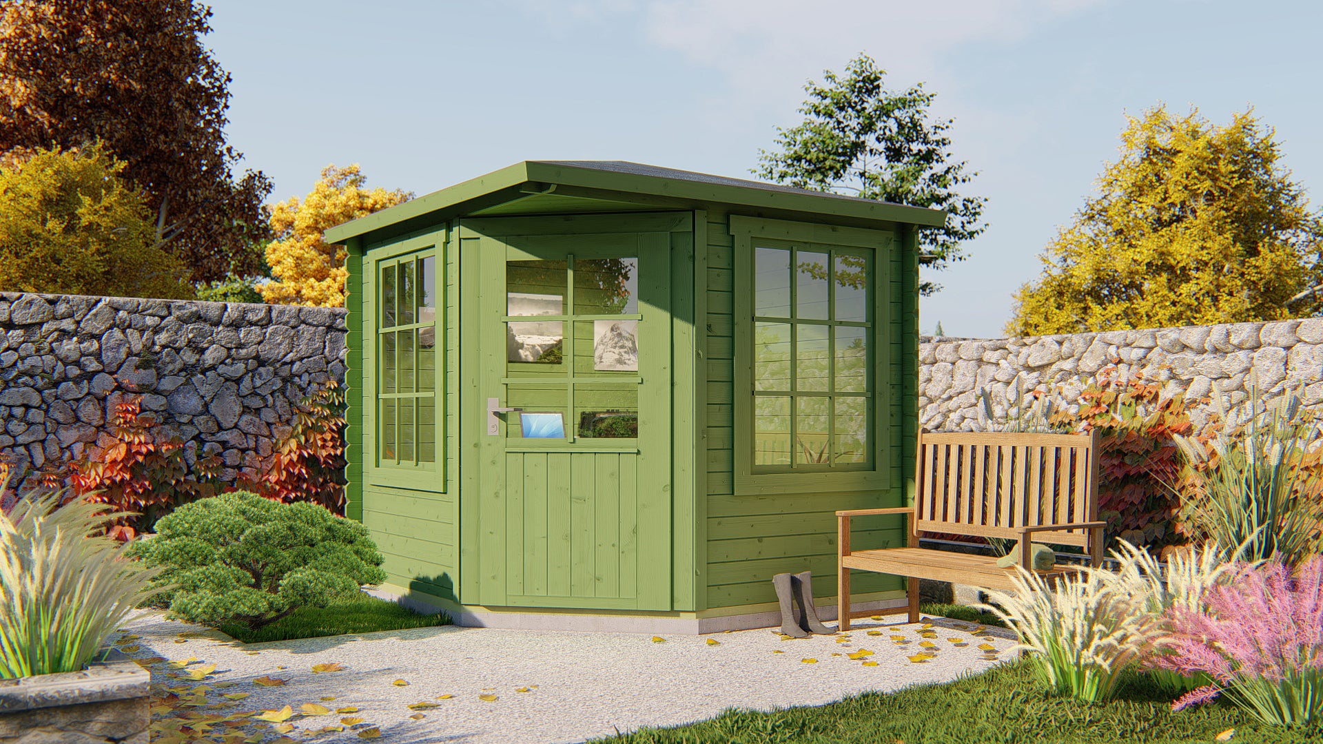 Blokhut - Tuinhuis Jos | 28 mm | vuren groen geïmpregneerd