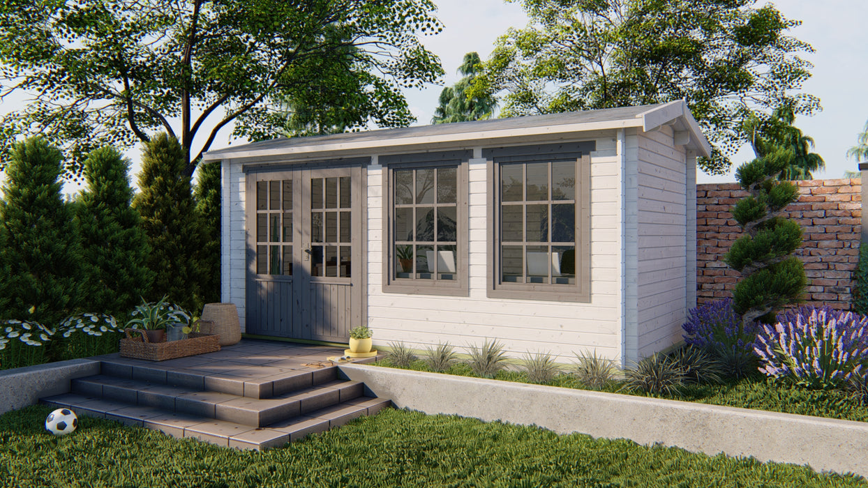 Blokhut - Tuinhuis Justine | 40 mm | vuren grijs geïmpregneerd
