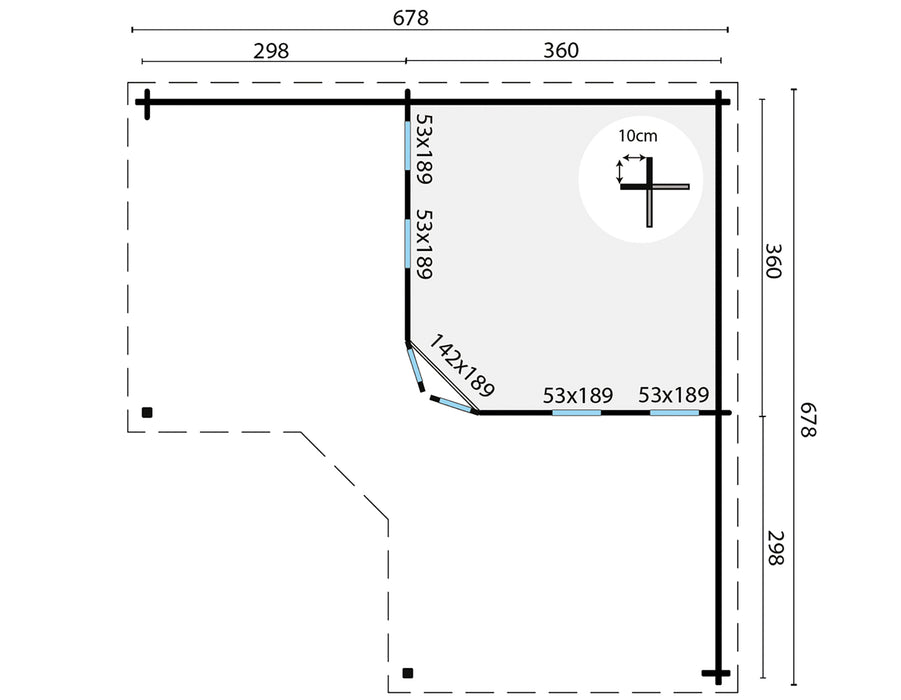 Blokhut - Tuinhuis Jutka | 44 mm | vuren grijs geïmpregneerd