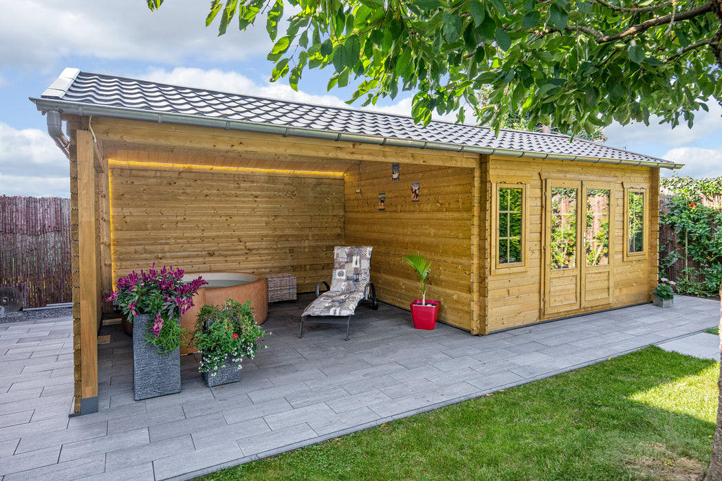 Blokhut - Tuinhuis Kwaspa | 44 mm | vuren groen geïmpregneerd