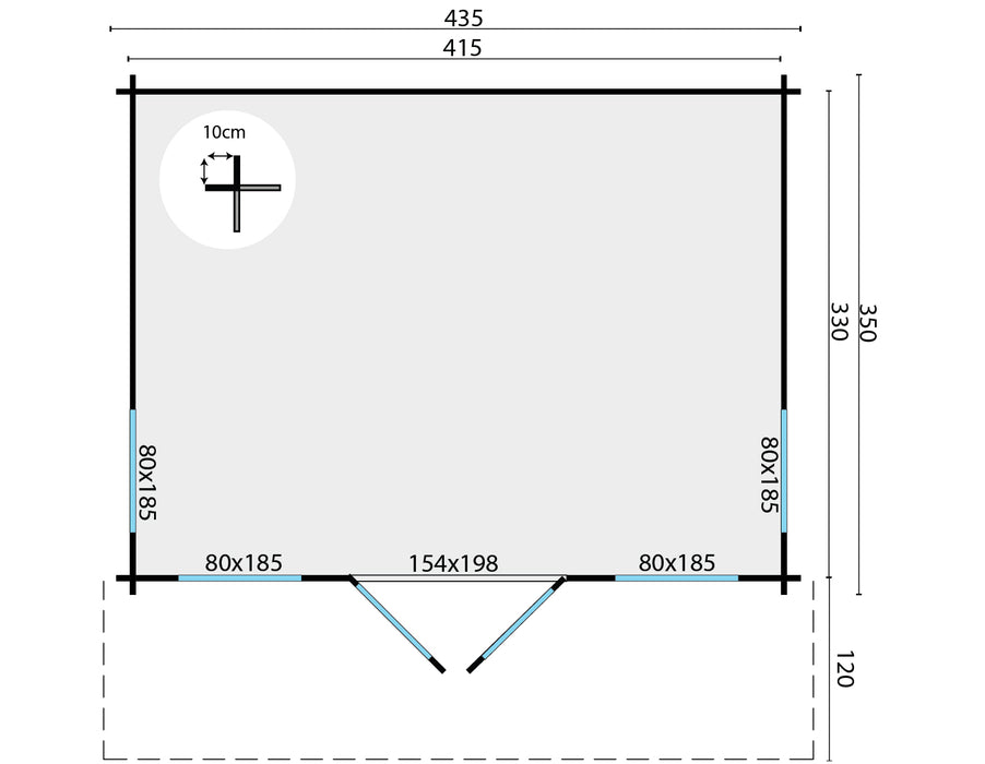 Blokhut - Tuinhuis Lory | 44 mm | vuren honinggeel geïmpregneerd