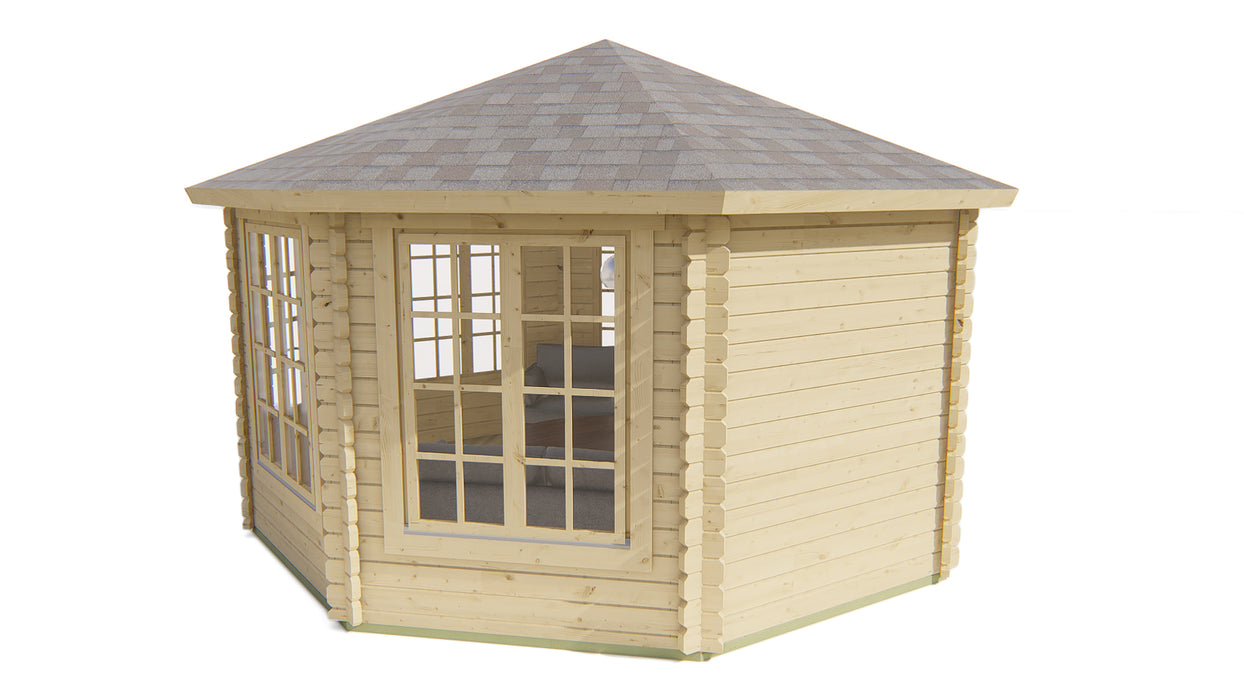 Blokhut - Tuinhuis Lynn | 44 mm | vuren grijs geïmpregneerd