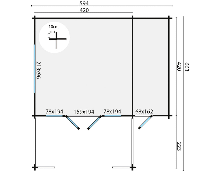 Blokhut - Tuinhuis Manchester | 58 mm | vuren grijs geïmpregneerd