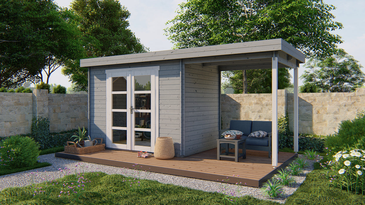 Blokhut - Tuinhuis Middelmodern | 28 mm | vuren grijs geïmpregneerd