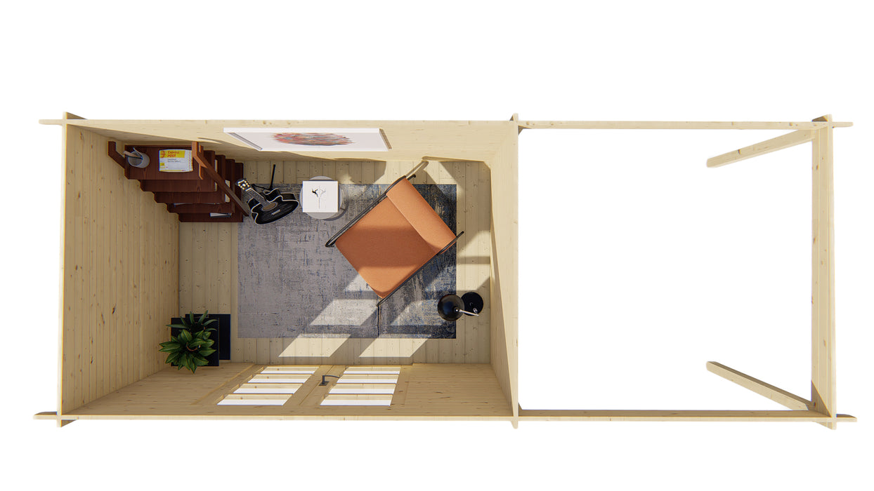 Blokhut - Tuinhuis Middelmodern | 28 mm | vuren grijs geïmpregneerd