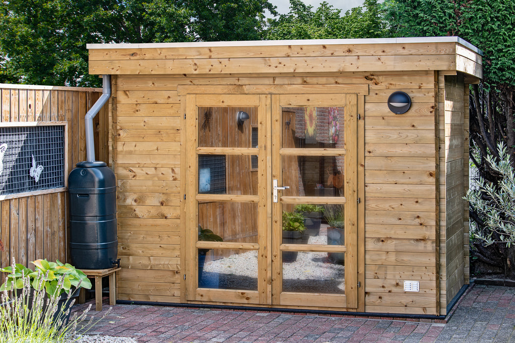 Blokhut - Tuinhuis Minimodern | 28 mm | vuren bruin geïmpregneerd