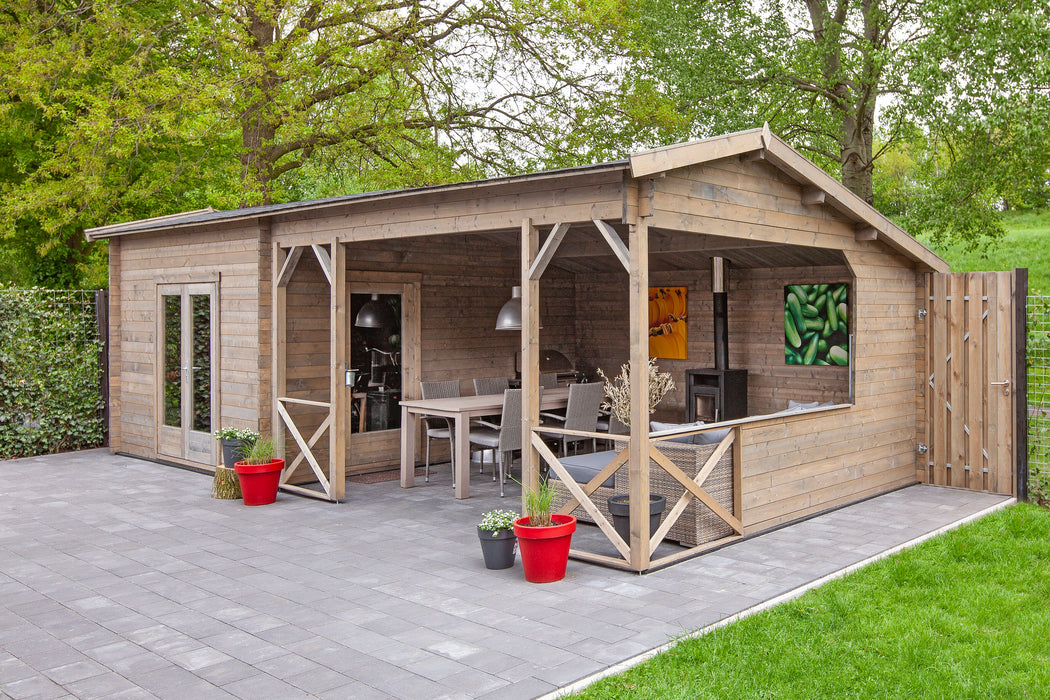 Blokhut - Tuinhuis Mokka | 40 mm | vuren grijs geïmpregneerd