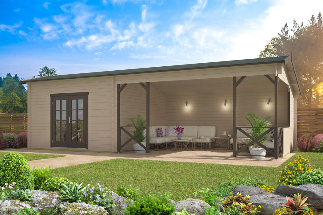 Blokhut - Tuinhuis Mokka | 40 mm | vuren grijs geïmpregneerd