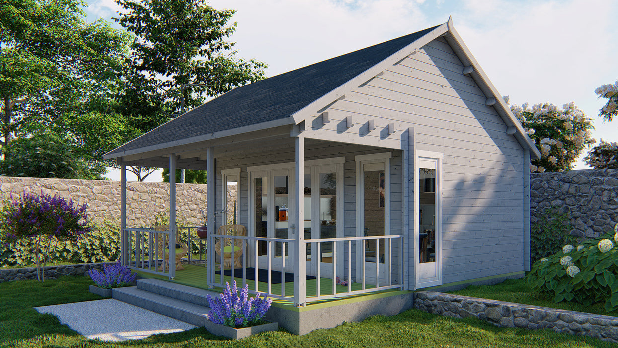 Blokhut - Tuinhuis Olaug | 44 mm | vuren grijs geïmpregneerd