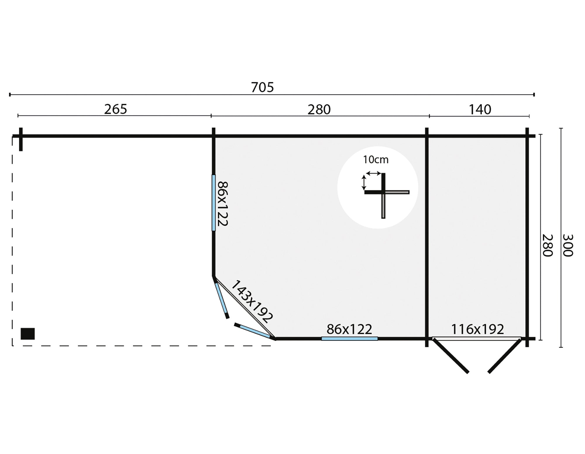 Blokhut - Tuinhuis Olson | 44 mm | vuren onbehandeld