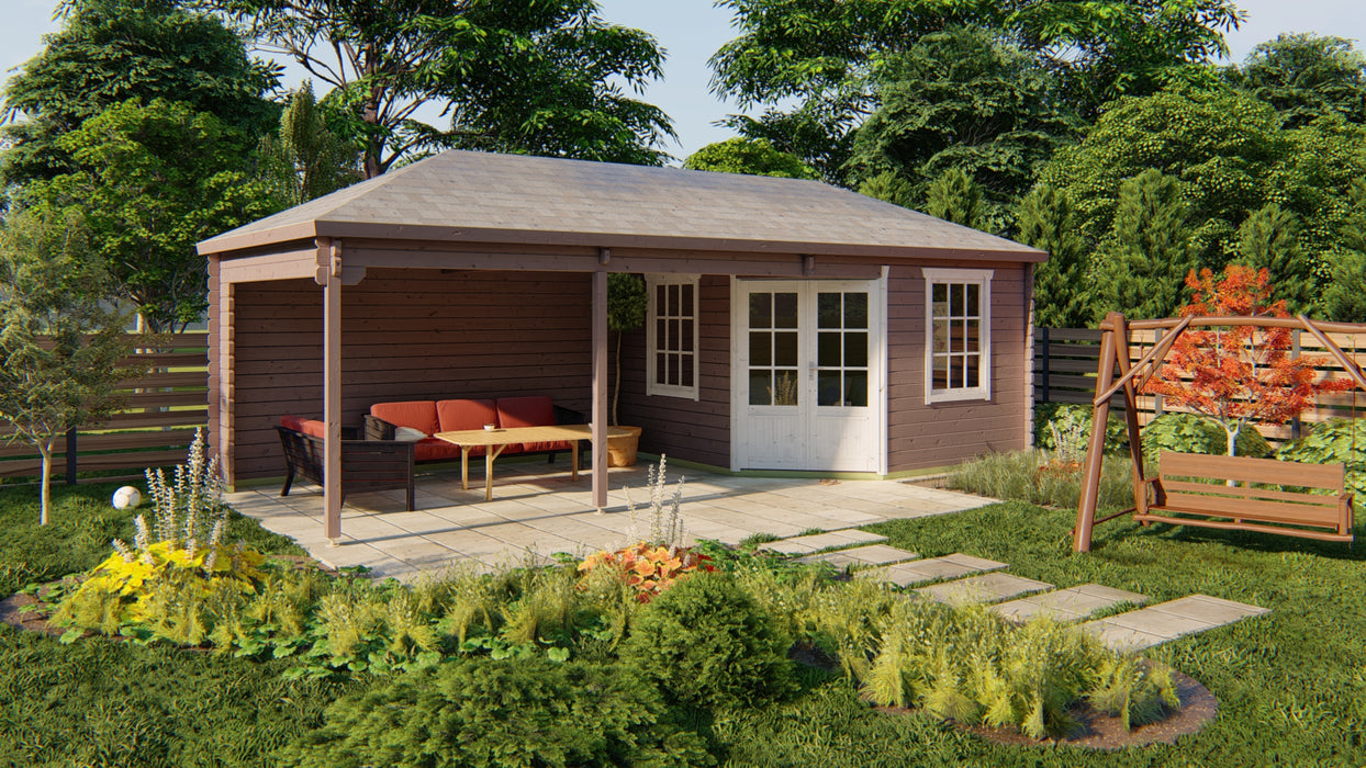Blokhut - Tuinhuis Paiva | 44 mm | vuren grijs geïmpregneerd