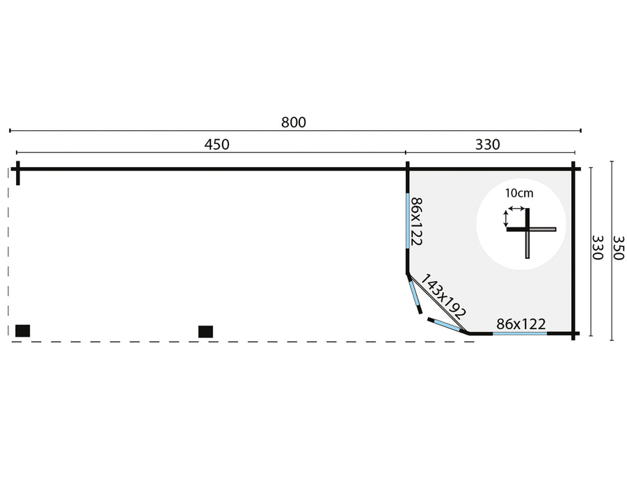 Blokhut - Tuinhuis Paiva | 44 mm | vuren honinggeel geïmpregneerd