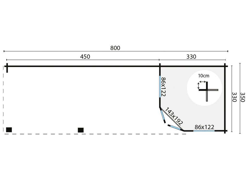 Blokhut - Tuinhuis Paiva | 44 mm | vuren onbehandeld