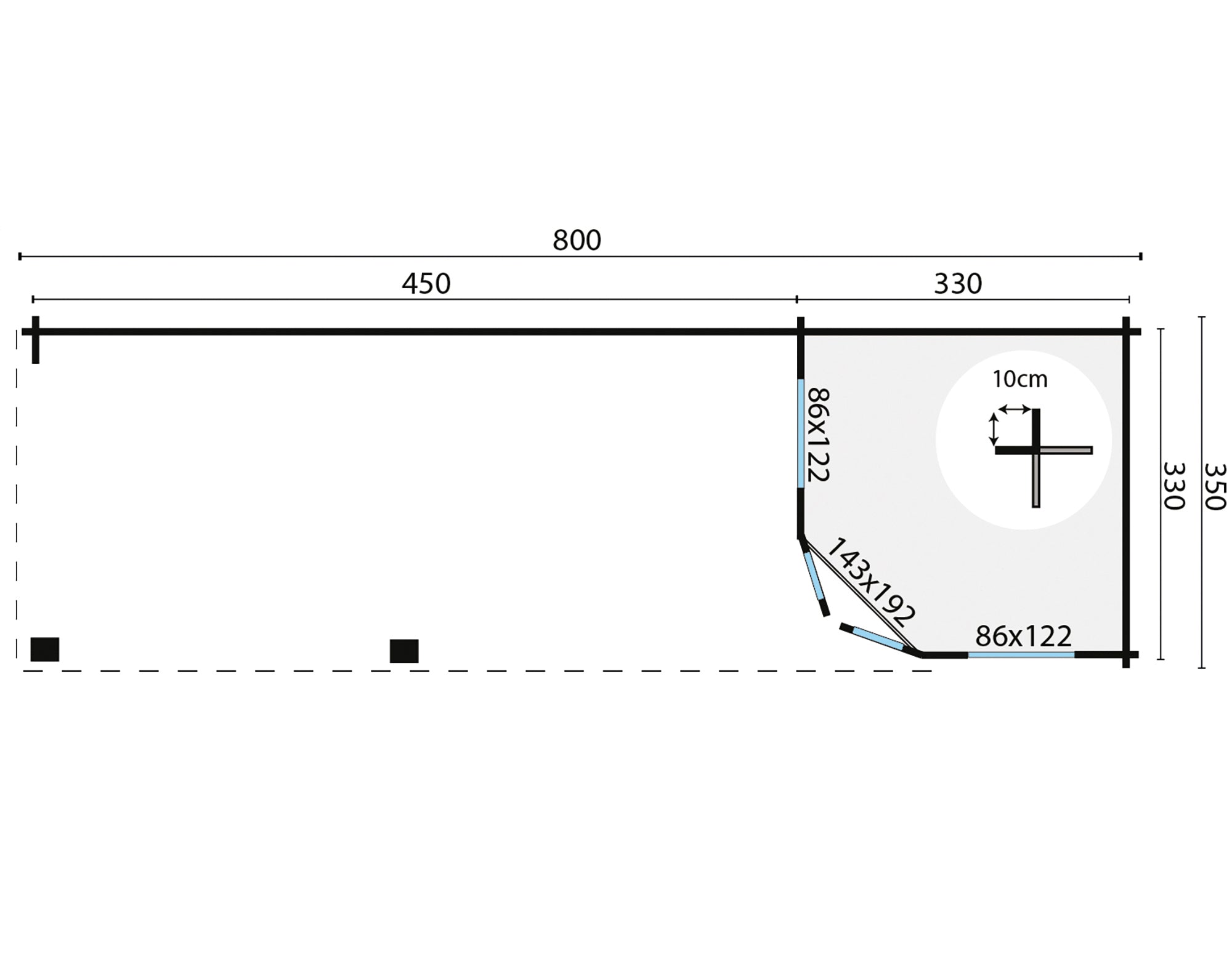 Blokhut - Tuinhuis Paiva | 44 mm | vuren onbehandeld