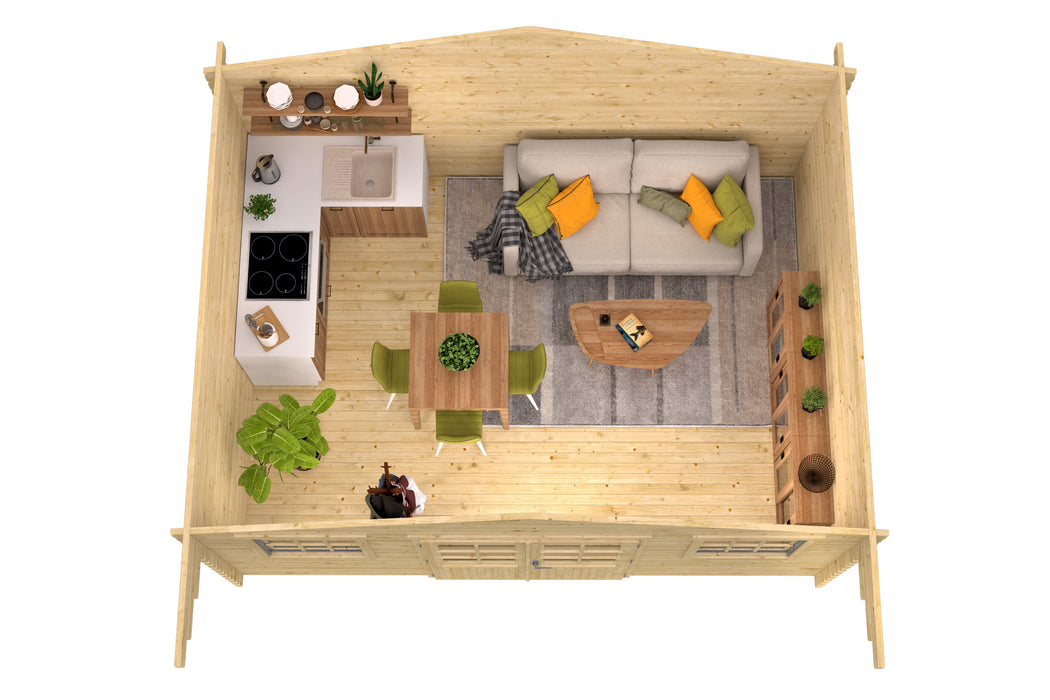 Blokhut - Tuinhuis Pavel | 44 mm | vuren groen geïmpregneerd