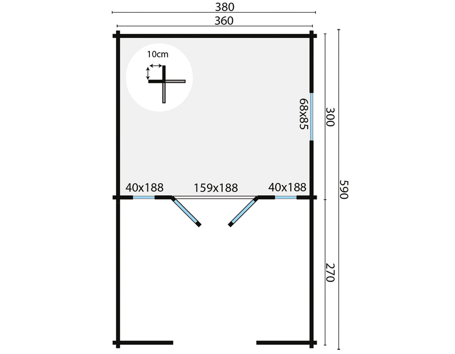 Blokhut - Tuinhuis Sanstrov | 44 mm | vuren honinggeel geïmpregneerd