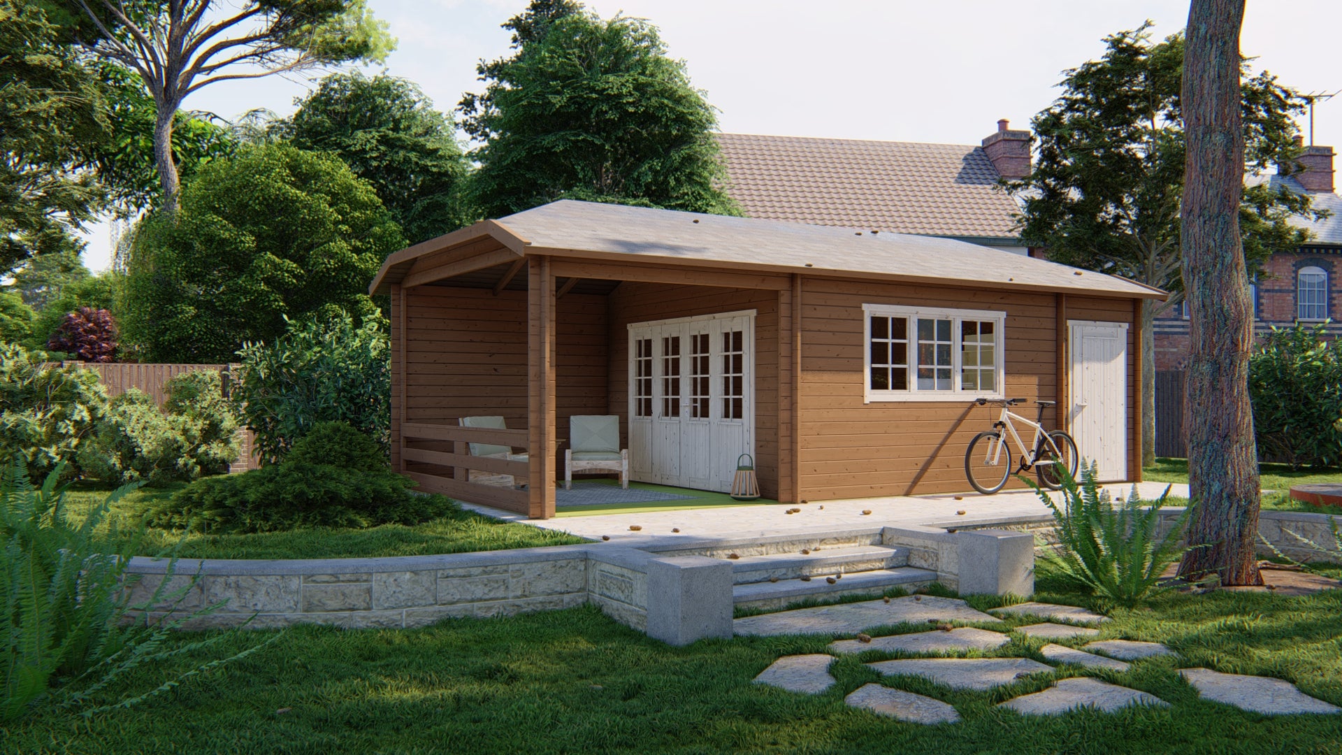 Blokhut - Tuinhuis Sibella | 44 mm | vuren grijs geïmpregneerd