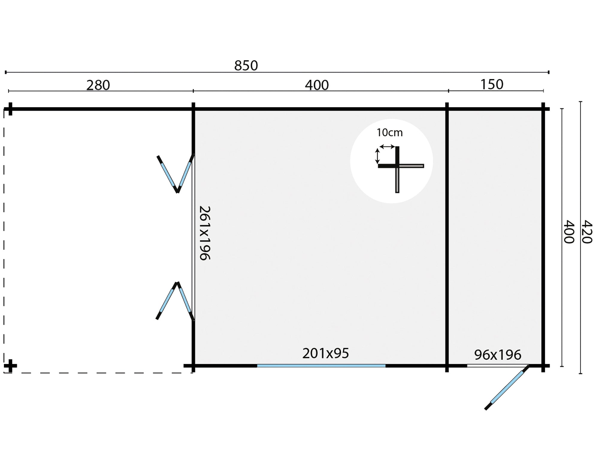 Blokhut - Tuinhuis Sibella | 44 mm | vuren grijs geïmpregneerd