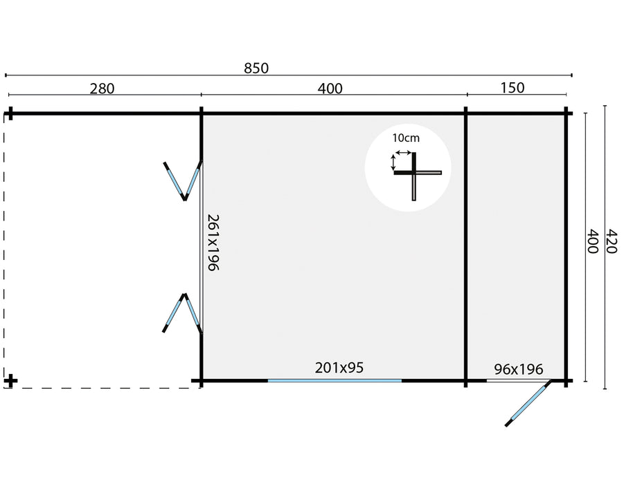 Blokhut - Tuinhuis Sibella | 44 mm | vuren honinggeel geïmpregneerd