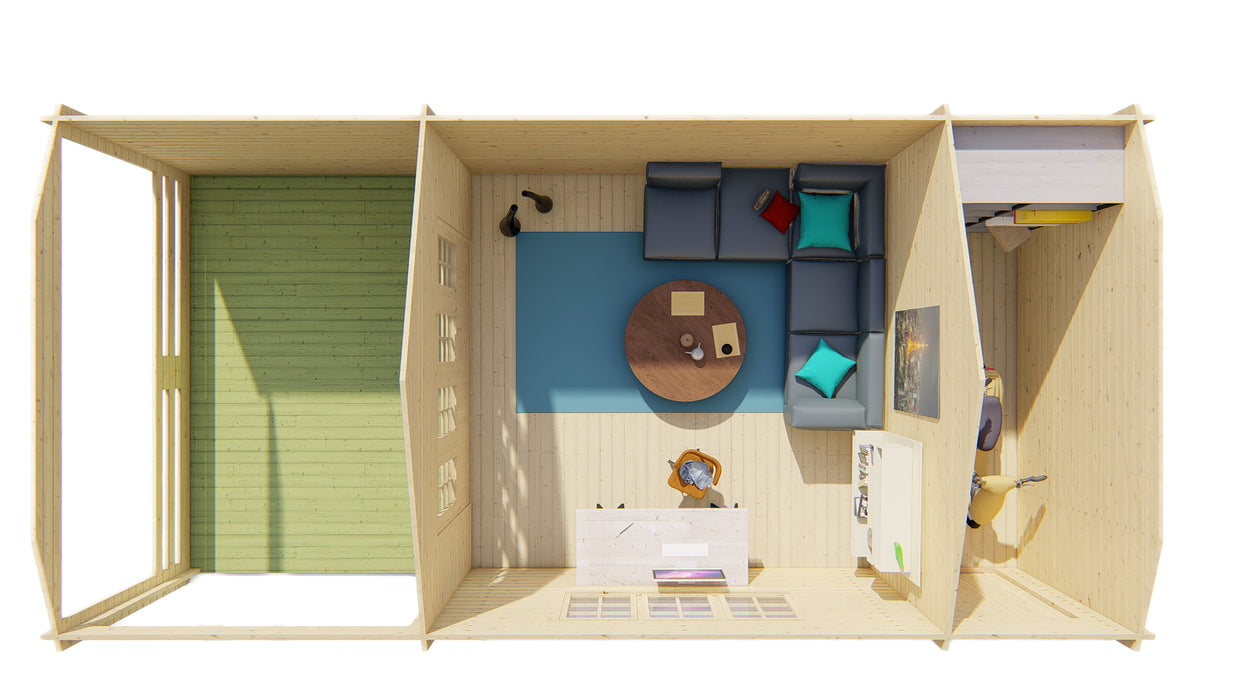 Blokhut - Tuinhuis Sibella | 44 mm | vuren groen geïmpregneerd