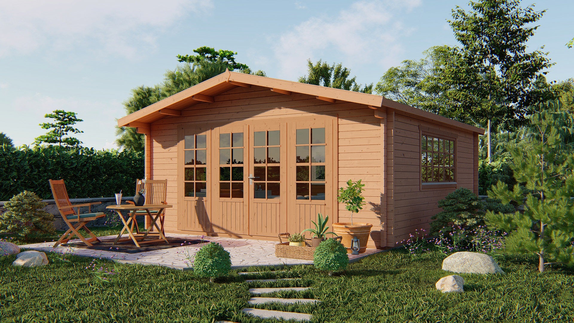 Blokhut - Tuinhuis Southampton | 58 mm | vuren bruin geïmpregneerd