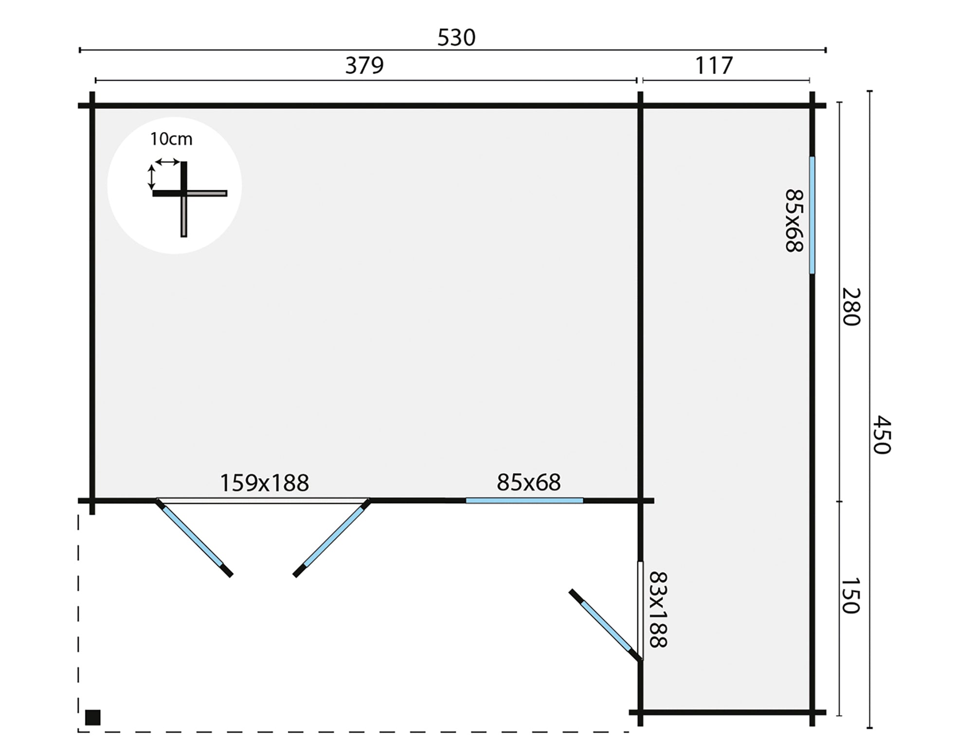 Blokhut - Tuinhuis Wolfgang | 44 mm | vuren onbehandeld