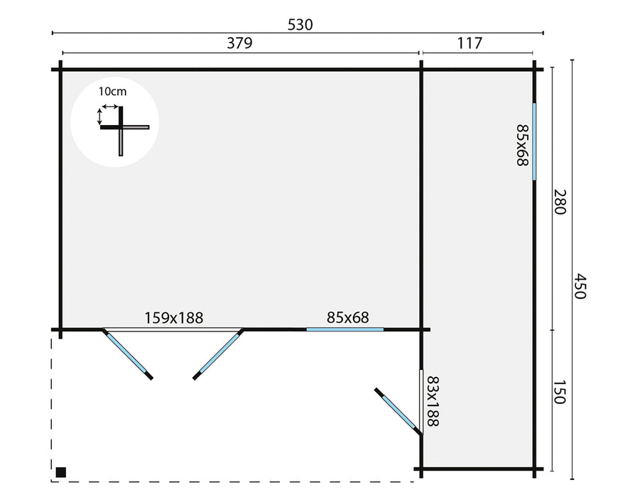 Blokhut - Tuinhuis Wolfgang | 44 mm | vuren groen geïmpregneerd