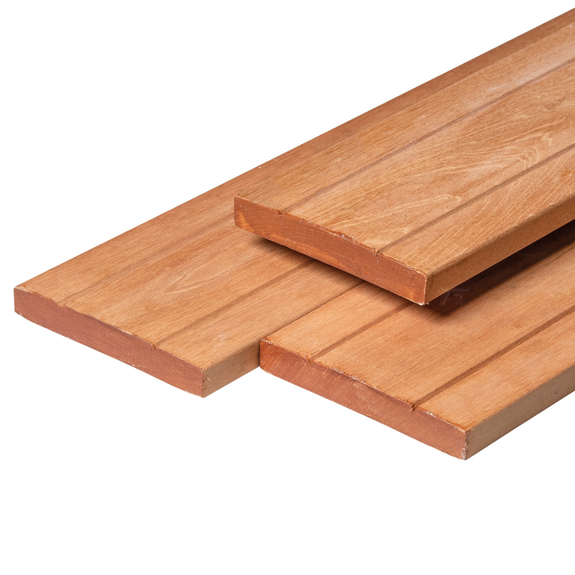 Bangkirai hardhout vlonderplank 2,8 x 19,0 x 365 cm kunstmatig gedroogd, geschaafd, 1 zijde 2 V-groeven
