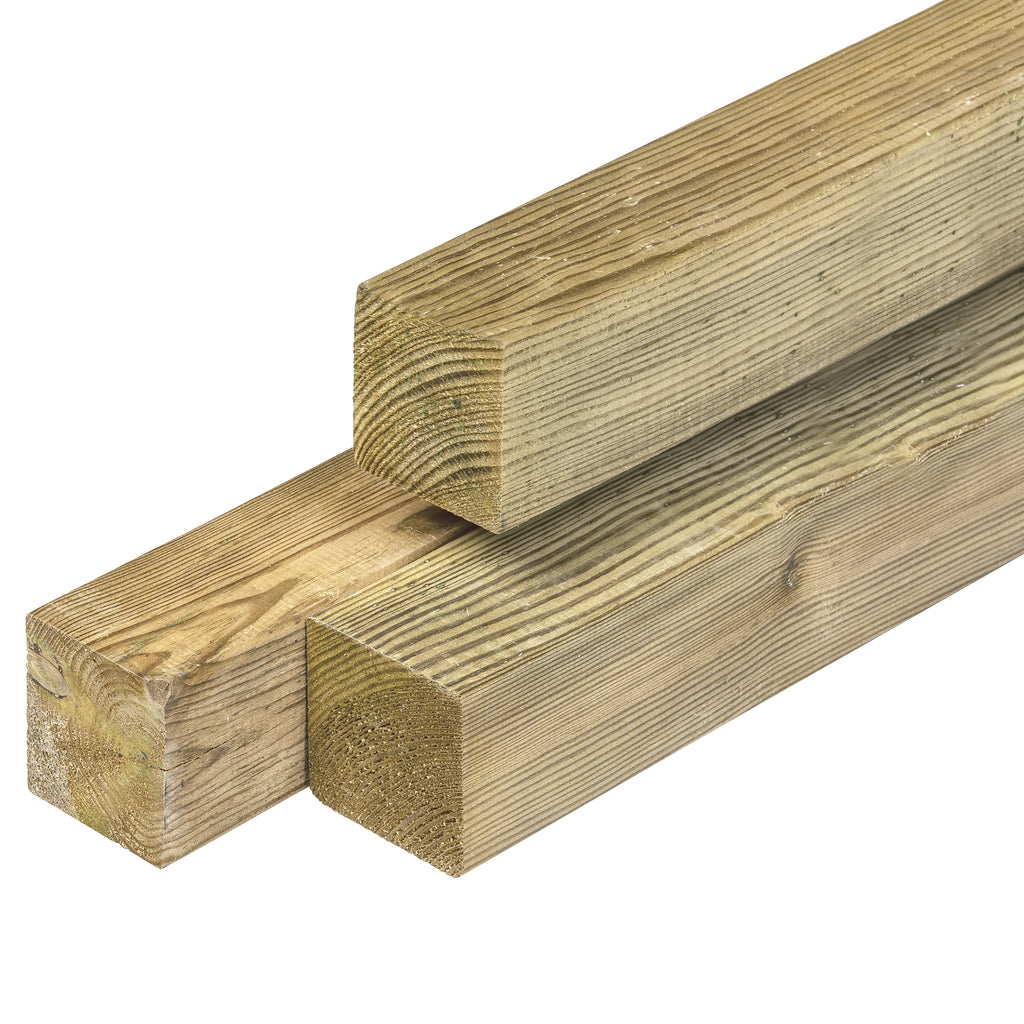 Grenen paal 6,8 x 6,8 x 240 cm, vers, groen geïmpregneerd, geschaafd, 4 ronde hoeken