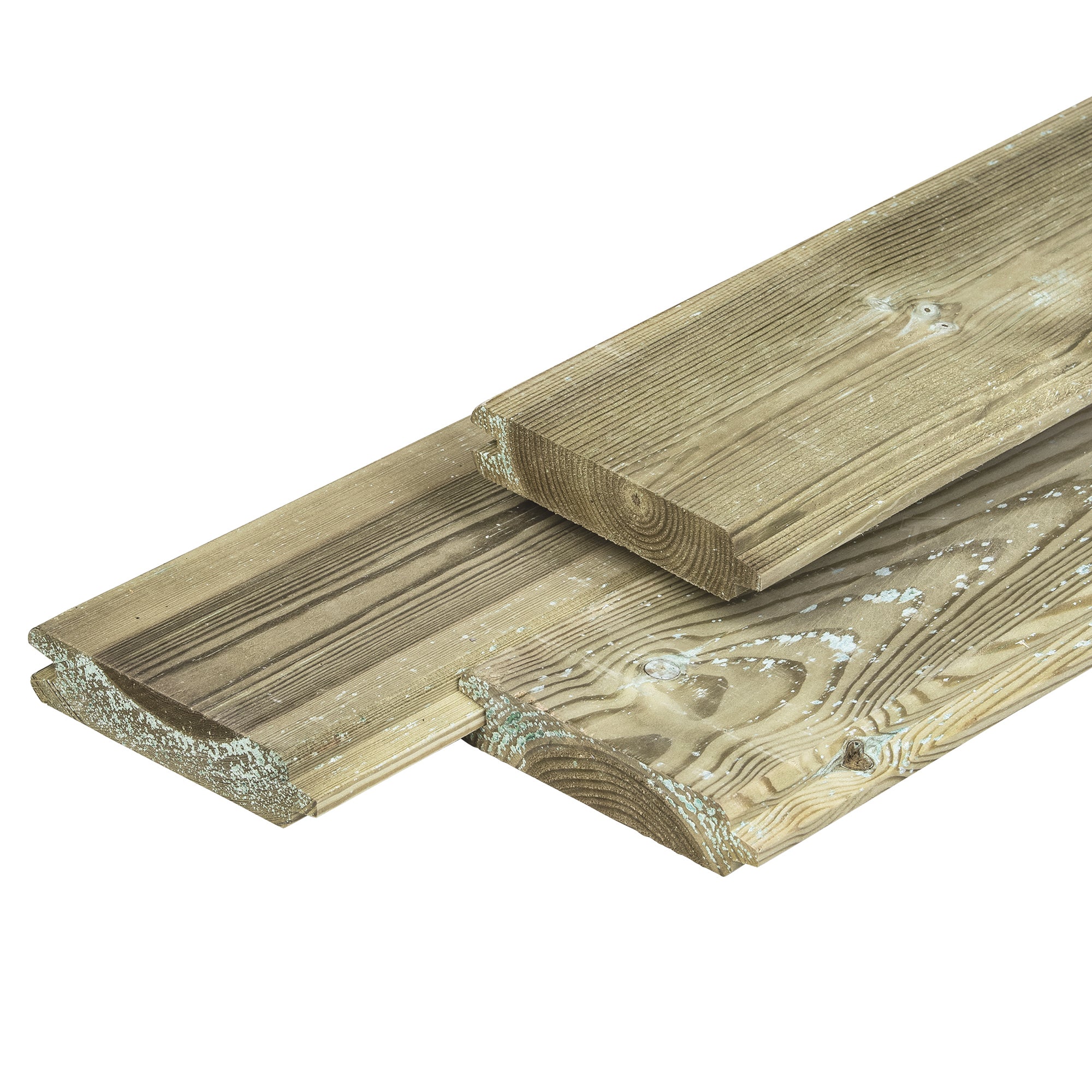 Grenen blokhutprofiel 2,8 x 12,5 x 420 cm, gedroogd, groen geïmpregneerd, geschaafd, 4 ronde hoeken