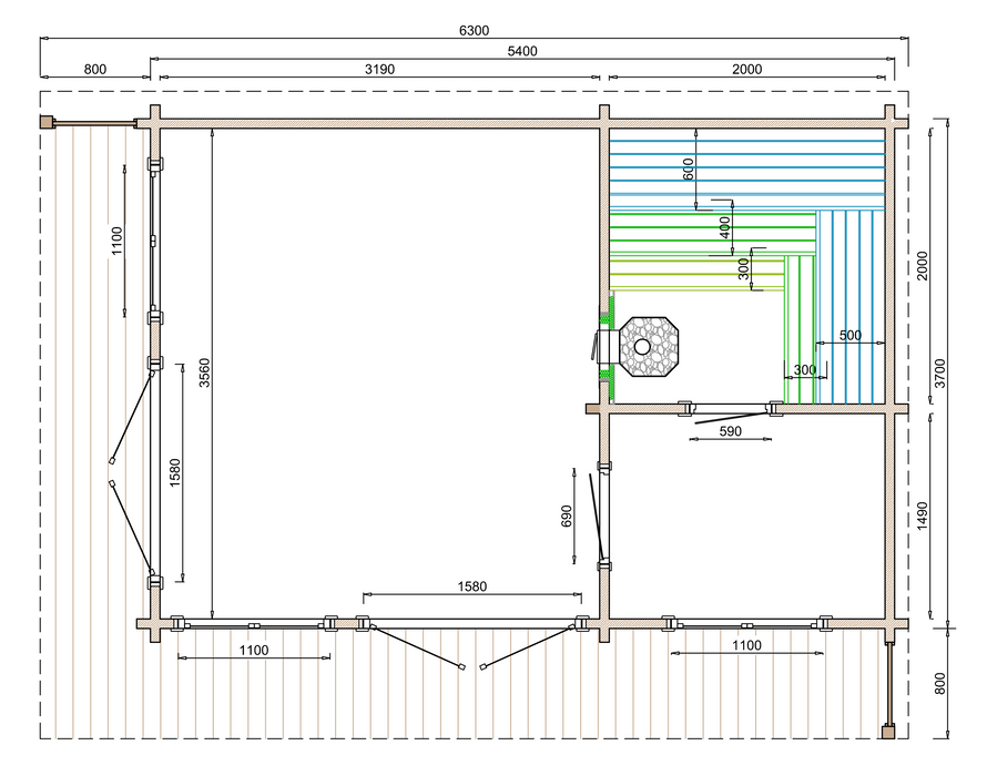 Sauna huis Kristinestad | 70 mm | onbehandeld