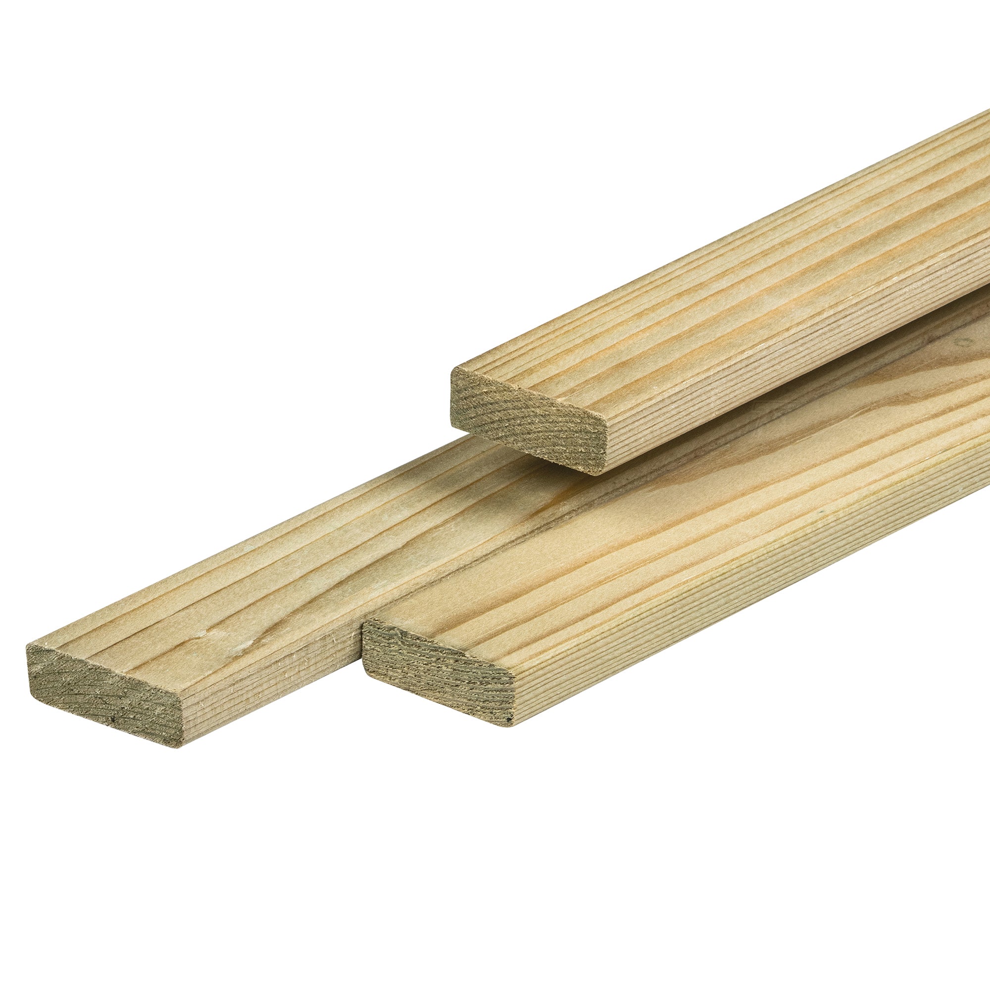 NE vuren lat 1,9 x 7,0 x 360 cm, gedroogd, groen geïmpregneerd, geschaafd, 4 ronde hoeken
