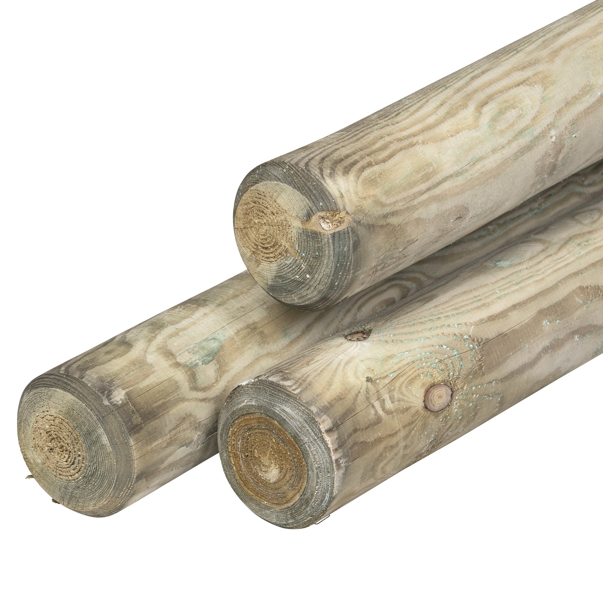 Grenen pallisade Ø 10,0 x 400 cm, groen geïmpregneerd, rond gefreesd, gekruind