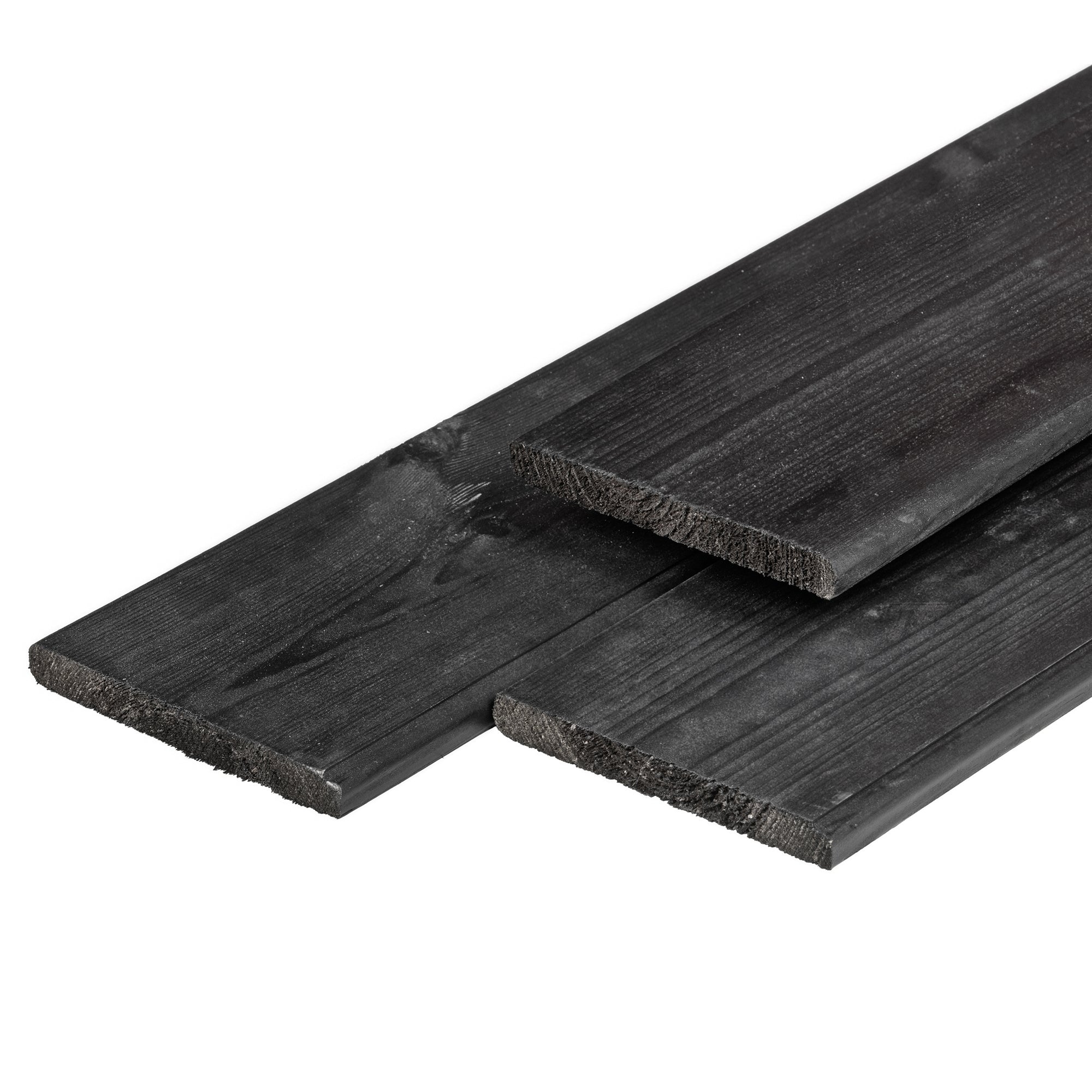 Grenen plank 1,6 x 14,0 x 180 cm, gedroogd, zwart gespoten, geschaafd, 4 ronde hoeken