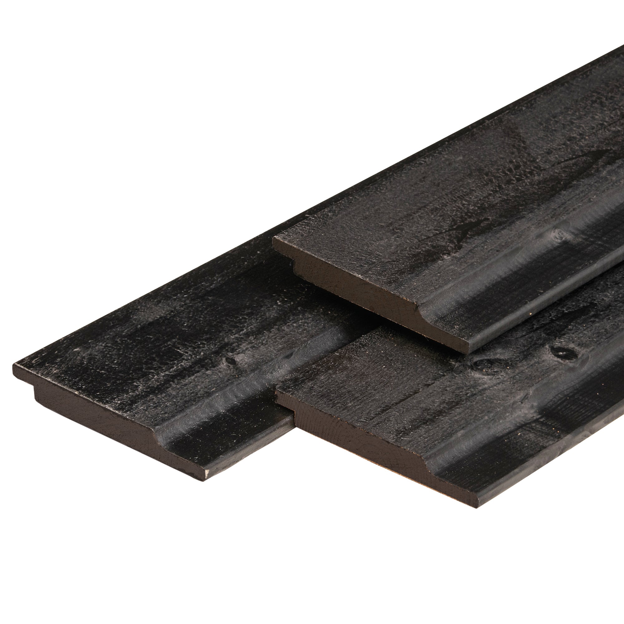 NE vuren halfhouts rabat 1,9 x 14,5 x 420 cm, gedroogd, zwart gespoten, geschaafd