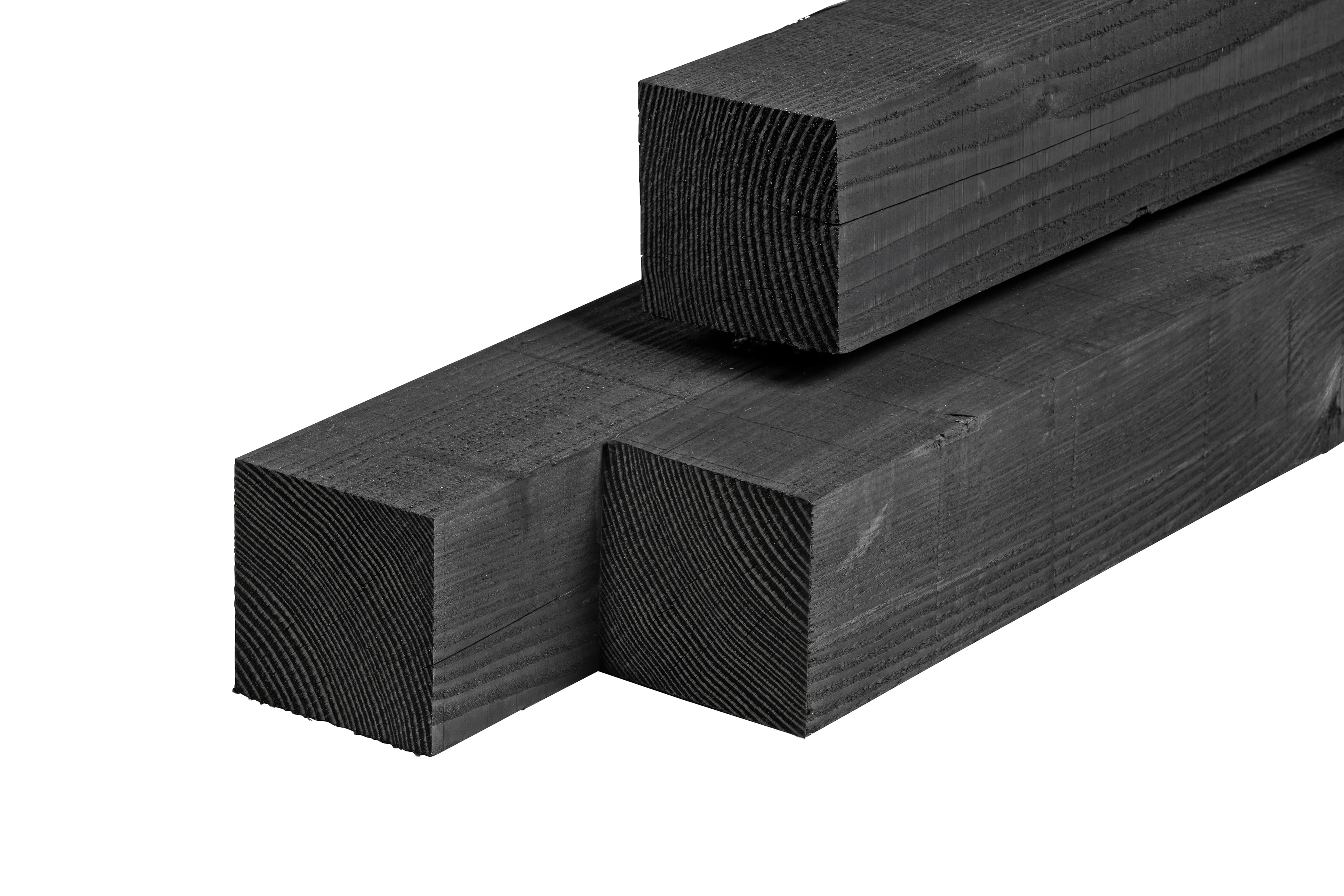 Douglas paal 15,0 x 15,0 x 500 cm, vers, zwart geïmpregneerd, fijnbezaagd, scherpkantig