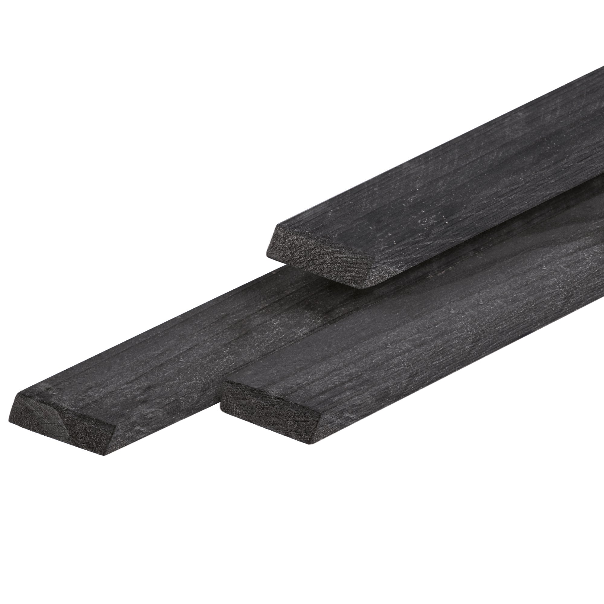 Douglas rhombus profiel 2,0 x 6,5 x 180 cm, gedroogd, zwart gespoten, geschaafd, 4 ronde hoeken