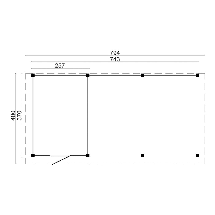 DHZ Plat dak Twello geschaafd douglas 743 x 370 cm zwart gespoten