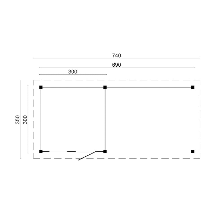 DHZ Plat dak Holten geschaafd douglas 300 x 300+390 cm zwart gespoten