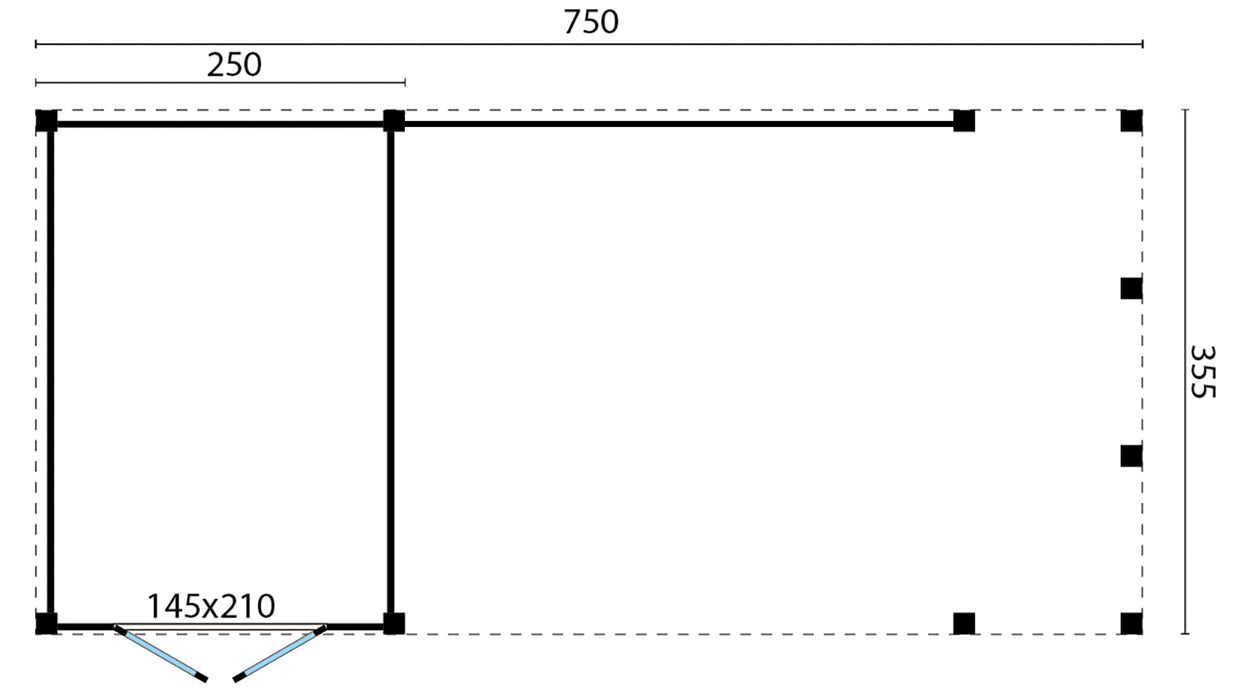 DHZ Plat dak Vriezenveen geschaafd douglas 750 x 355 cm zwart gespoten