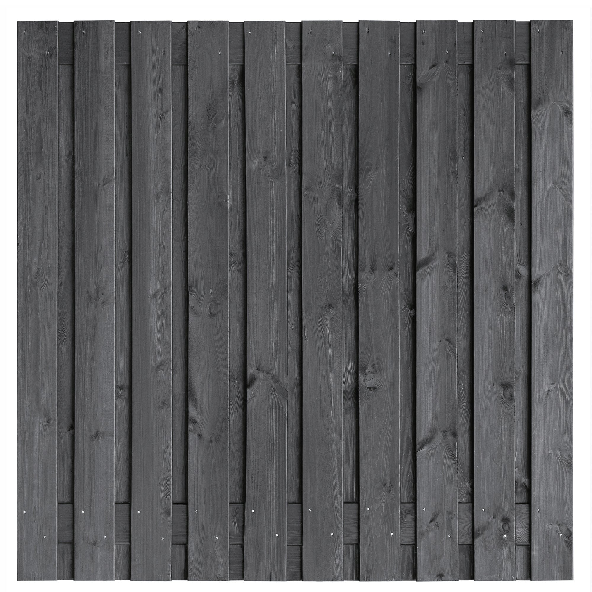 Tuinscherm Hengelo, zwart geïmpregneerd grenen, RVS-geschroefd, 21-planks (19+2) 180 x 180 cm