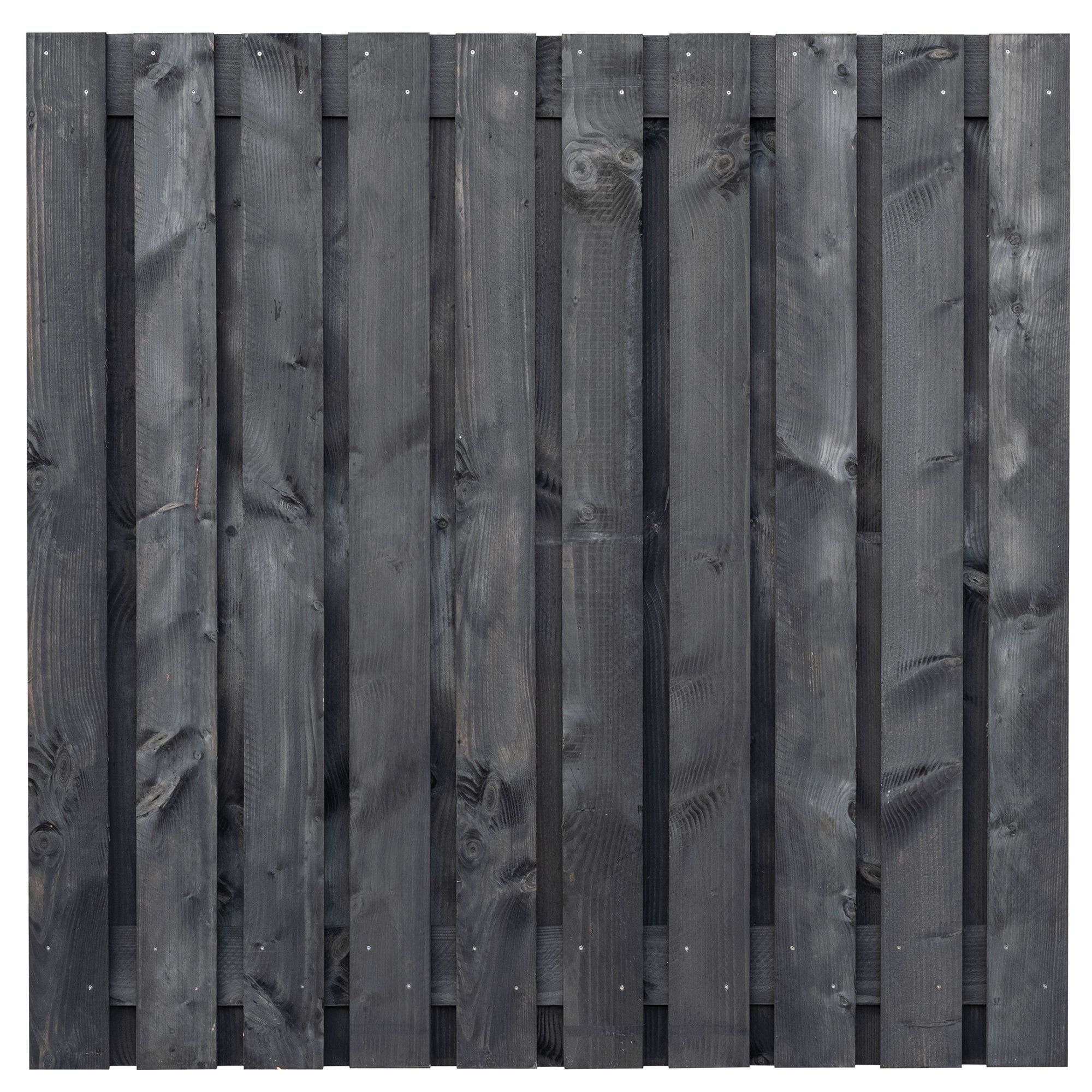 Tuinscherm Marlies, zwart geïmpregneerd douglas, RVS-geschroefd, 21-planks (19+2) 180 x 180 cm