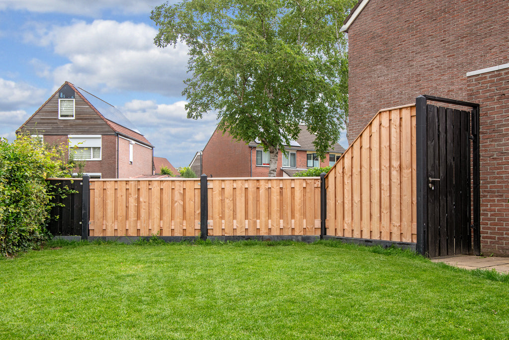 Tuinscherm Casablanca verloop, Red Class Wood geïmpregneerd ME vuren, RVS-geschroefd, 21-planks (19+2) 180 x 180/90 cm